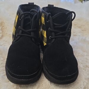 UGG Black and Yellow Plaid Lace-Up Boots
